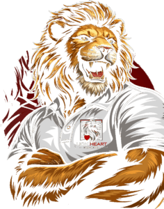 Lion Heart Remodel lion mascot in a branded polo, arms crossed.