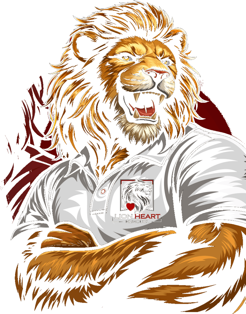 Lion Heart Remodel lion mascot in a branded polo, arms crossed.